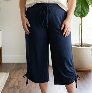 ACX Active Navy Ruched Crop Wide Leg Capri Pants XL